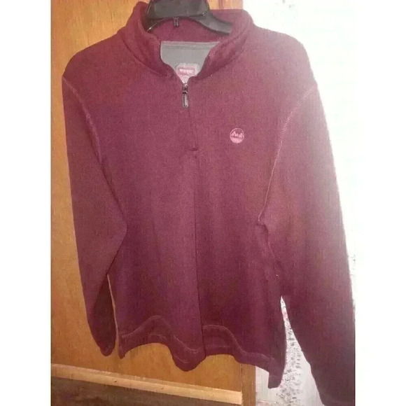 Men's Maroon Wrangler Outdoor Long Sleeve Pullover 1/4 Zip Up Size Large - Picture 1 of 3